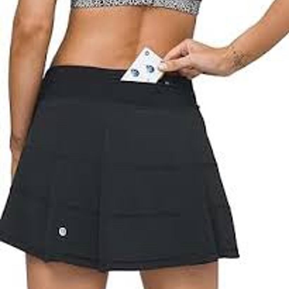Lululemon Women Solid Black Pace Rival Skirt 4-way Stretch Golf Skort 12 Tall